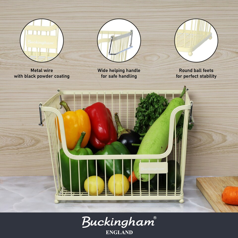 image 1 of Buckingham Multi-Purpose Stackable Storage Organising Basket 30.5 x 26.5 x 22 cm Cream