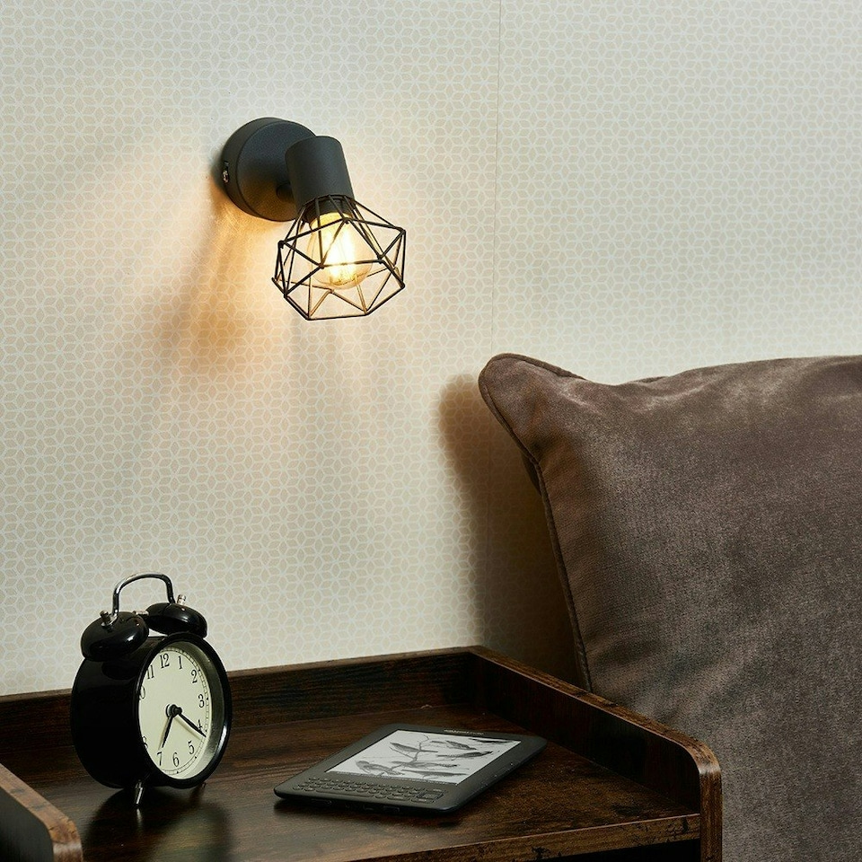 image 1 of ValueLights Retro Style Metal Basket Cage Wall Light Fitting In Pewter Grey Finish