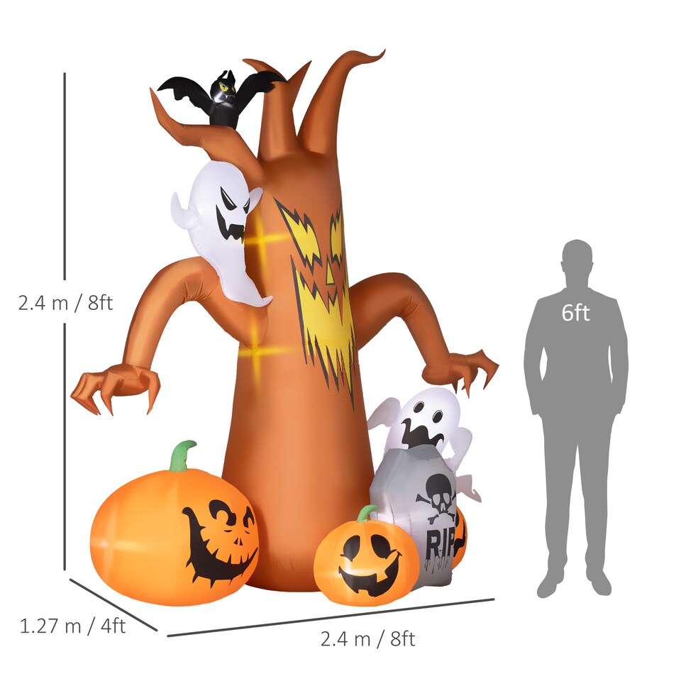 image 1 of Outsunny 7.9FT Tall Halloween Inflatable Ghost Tree with Pumpkins, White Ghosts and Tombstone, Blow-Up Outdoor Halloween Decoration for Lawn, Garden, Party