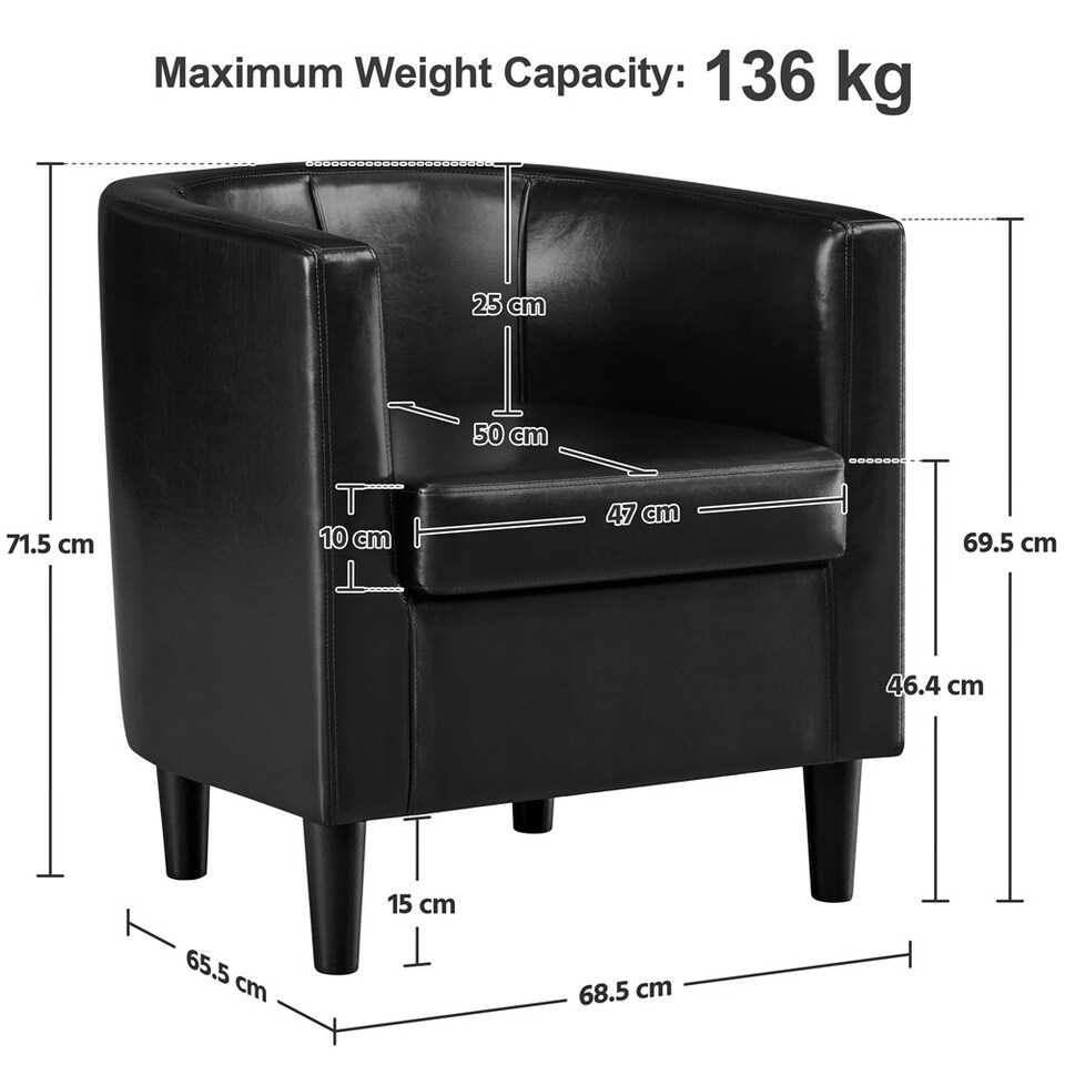 image 1 of Yaheetech Faux Leather and Barrel-shaped Accent Chair | Black