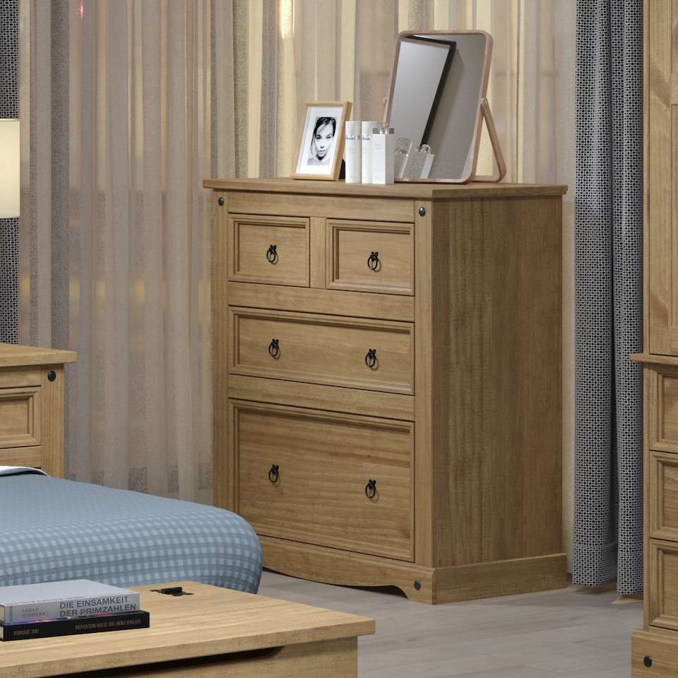 image 1 of Premium Corona 2+2 Chest of Drawers - Industrial Style Bedroom Storage Cabinet with Spacious Drawers | Brown | Brown | 1