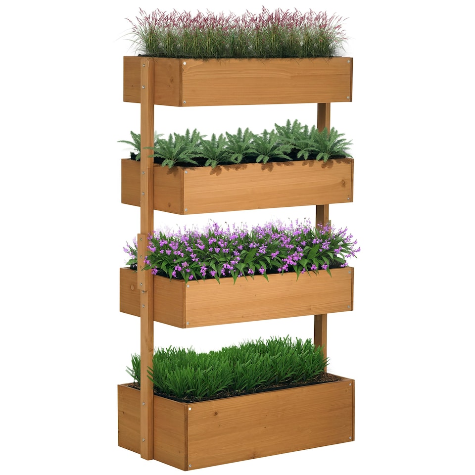 image 1 of Outsunny Raised Garden Bed Wooden Plant Stand Orange