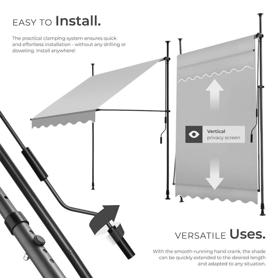 image 1 of Awning with hand crank - pressure fitted , height adjustable | Grey | light grey | 150 x 180 cm | 1