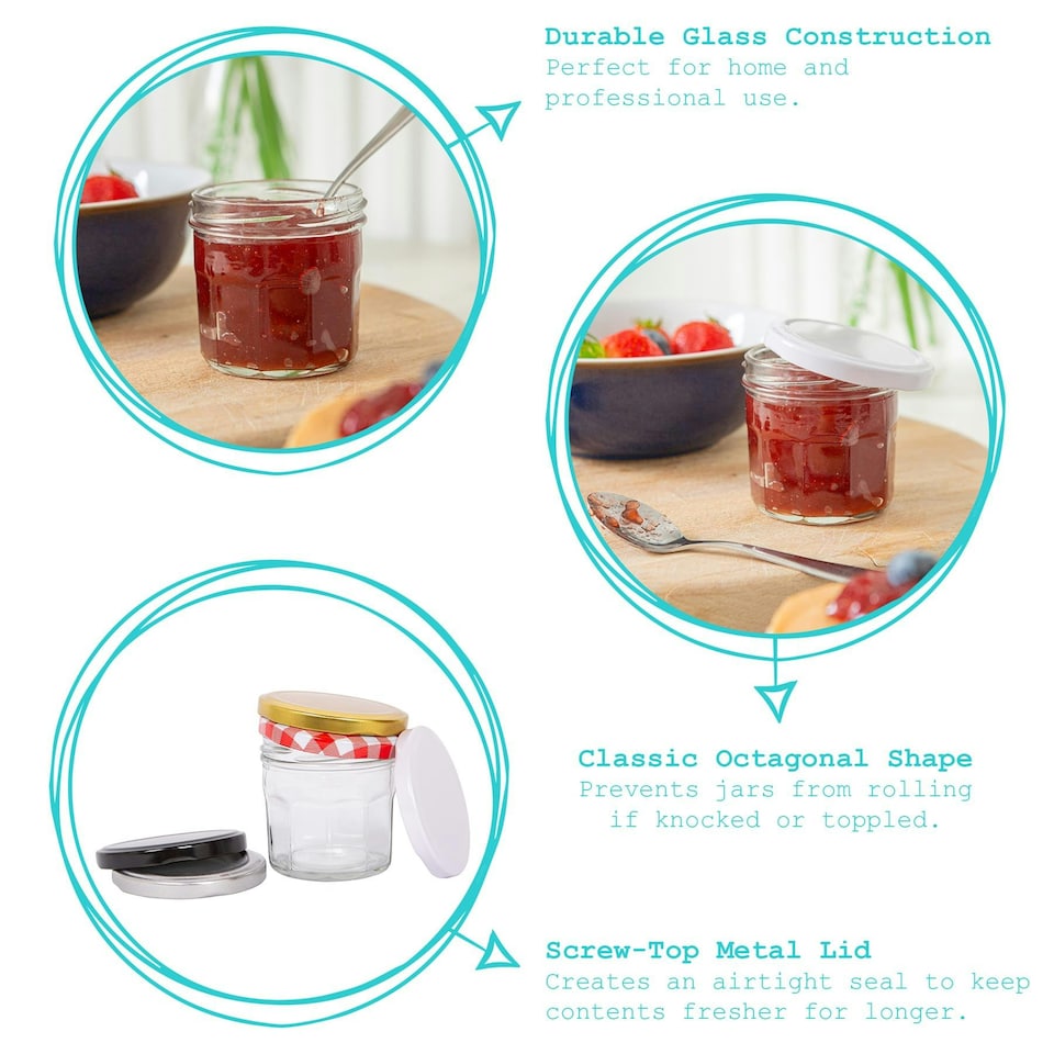 image 1 of Argon Tableware Glass Jam Jars with Lids - 130ml - Pack of 6