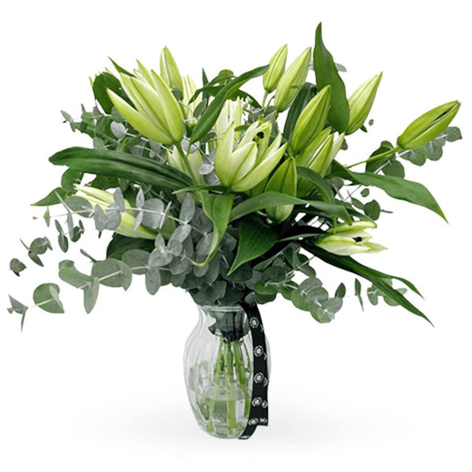 image 1 of White Lilies in Glass Vase Bouquet