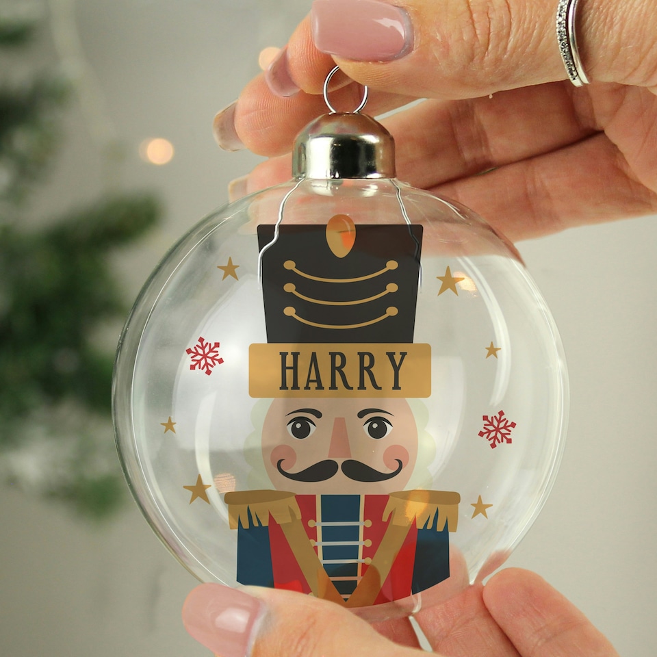image 1 of Personalised Nutcracker Christmas Glass Bauble