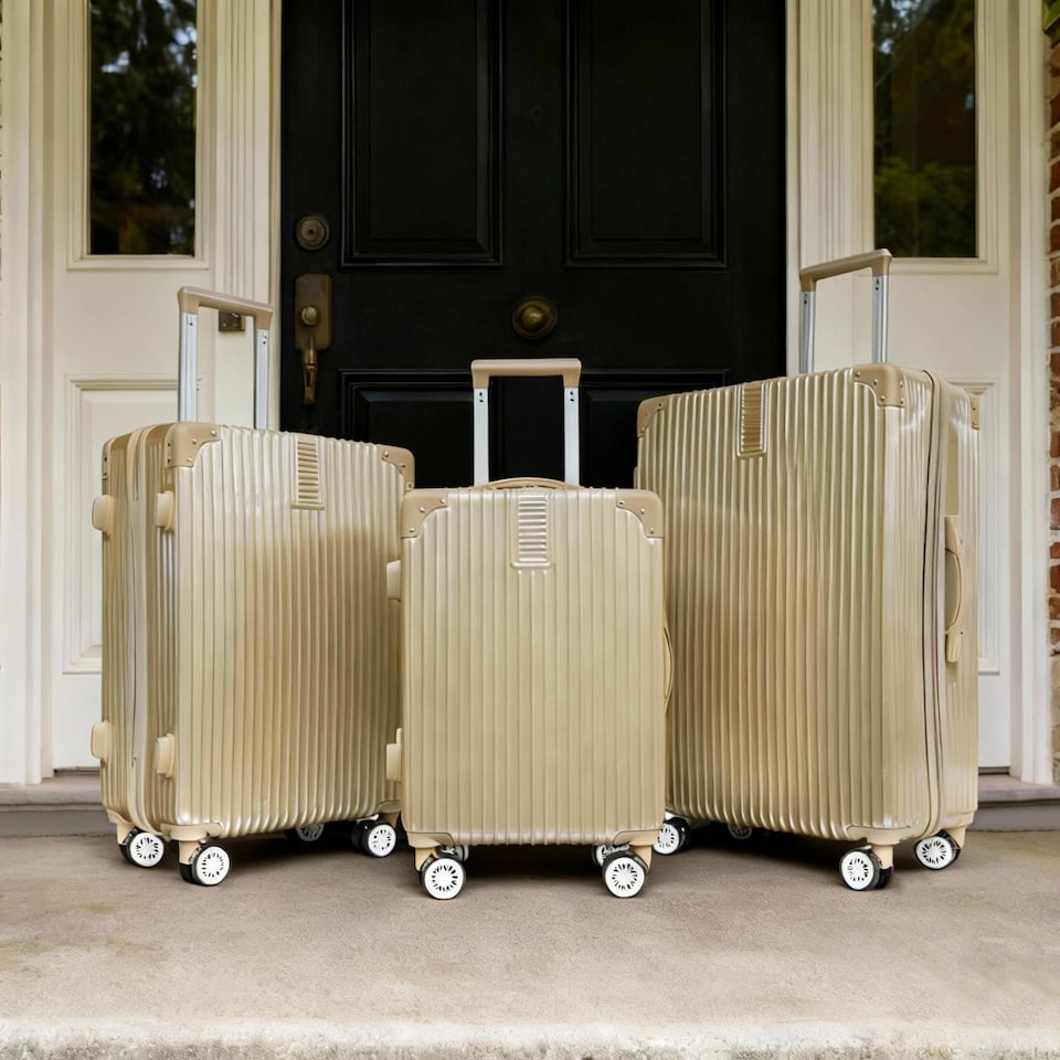 image 1 of OHS Metallic Effect Suitcase Set of 3 Hard Shell ABS Luggage | Gold