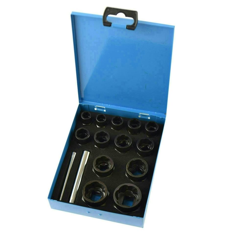 image 1 of 15pc 3/8" 1/2" Dr Bolt Nut Twist Socket Wheel Lock Nut Remover Extractor 9-27mm