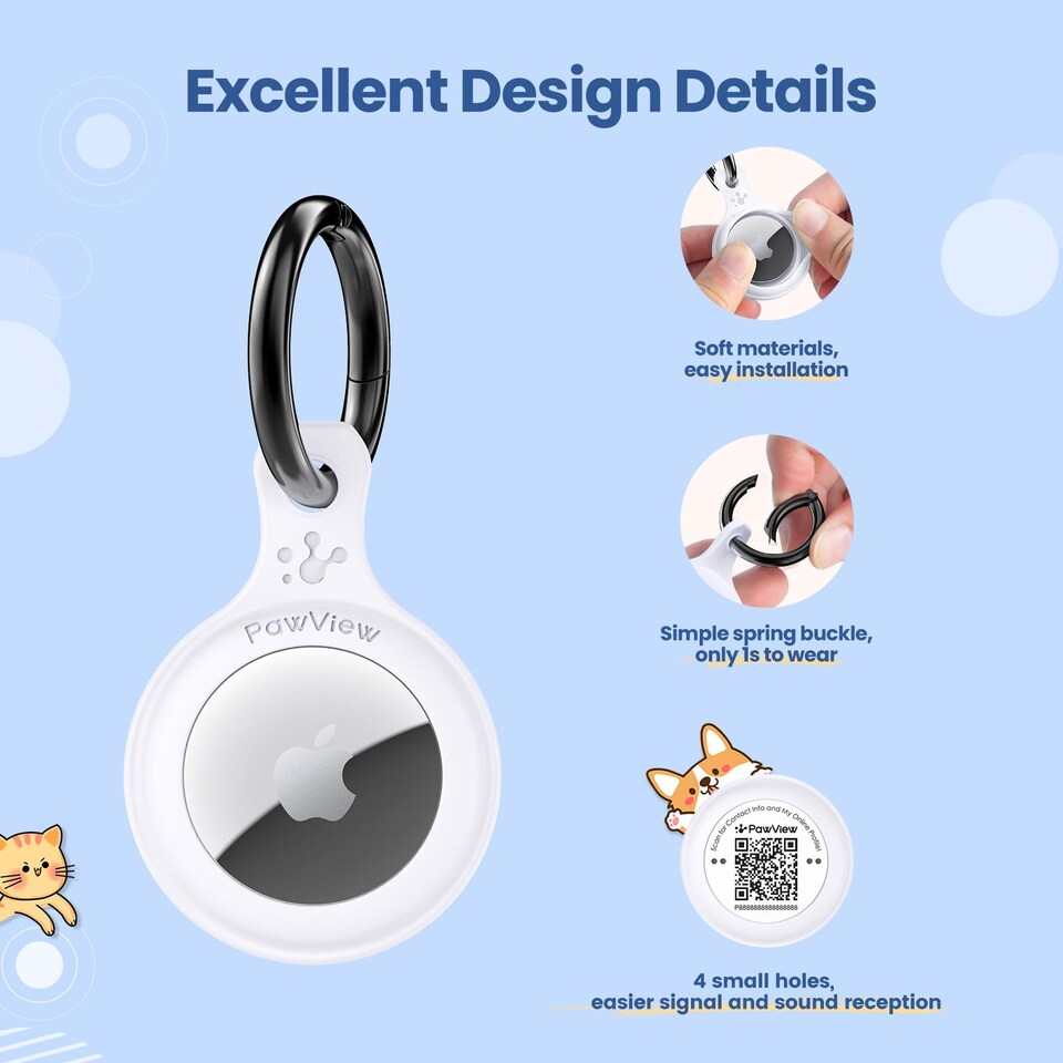 image 1 of AirTag Holder & Collar for Pets GPS Tag & App with Smart QR ID