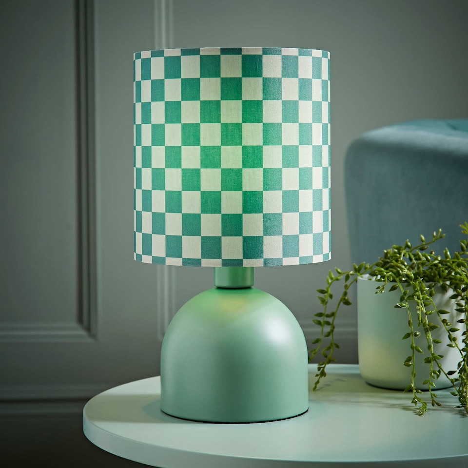 image 1 of ValueLights Miley Green Checkerboard Shade Green Table Lamp and Bulb