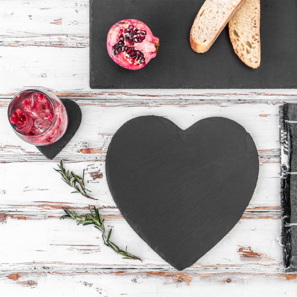 image 1 of Argon Tableware Heart Slate Placemats - 25cm - Pack of 2 | Grey | Grey