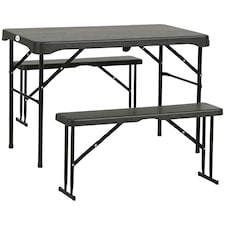 Outsunny HDPE Picnic Table Set w/ Dining Table & 2 Benches for 6, Dark Grey 