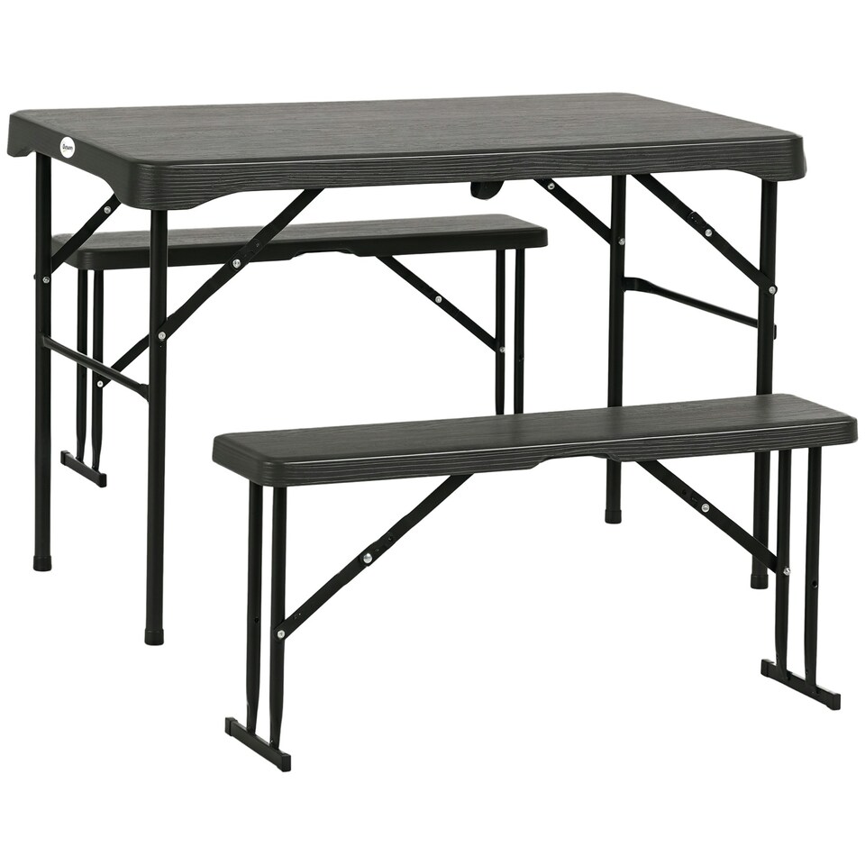 image 1 of Outsunny HDPE Picnic Table Set w/ Dining Table & 2 Benches for 6, Dark Grey 