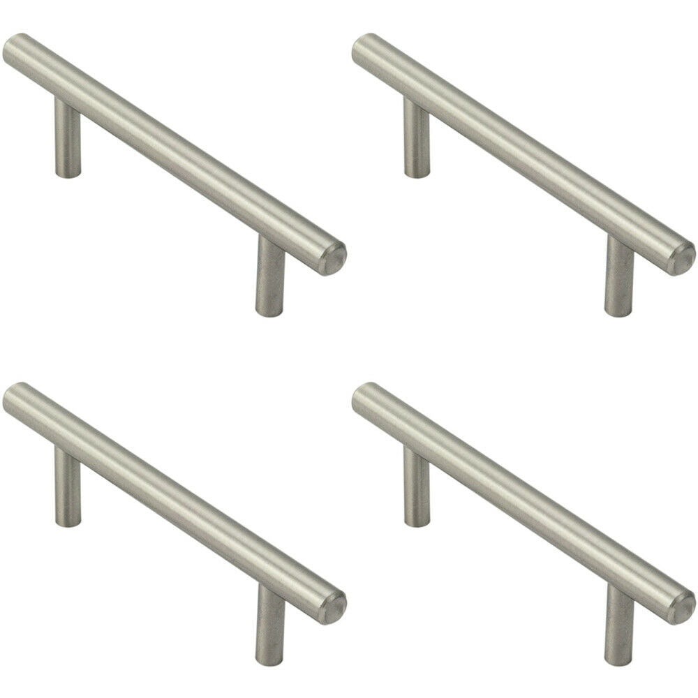 Loops 4x Mini Round T Bar Pull Handle 100 x 8mm 64mm Fixing Centres Satin Nickel in Metallics