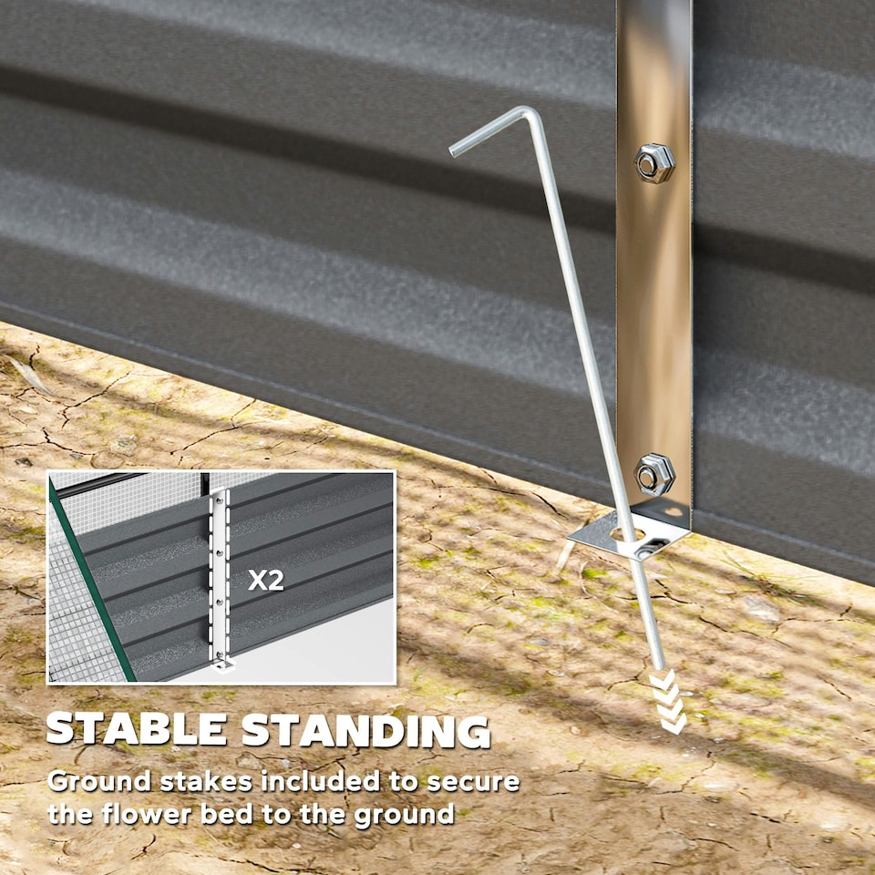 image 1 of Outsunny Raised Garden Bed Planter Box with Greenhouse, White and Dark Grey