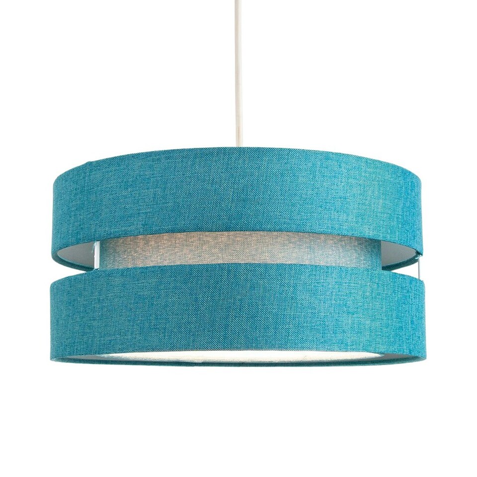 image 1 of Contemporary Quality Teal Linen Fabric Triple Tier Ceiling Pendant Light Shade