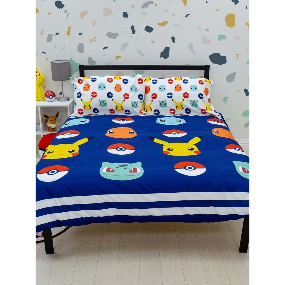 image 1 of Pokemon Badge Duvet Cover Set - Blue/White/Yellow - Single Blue | Single