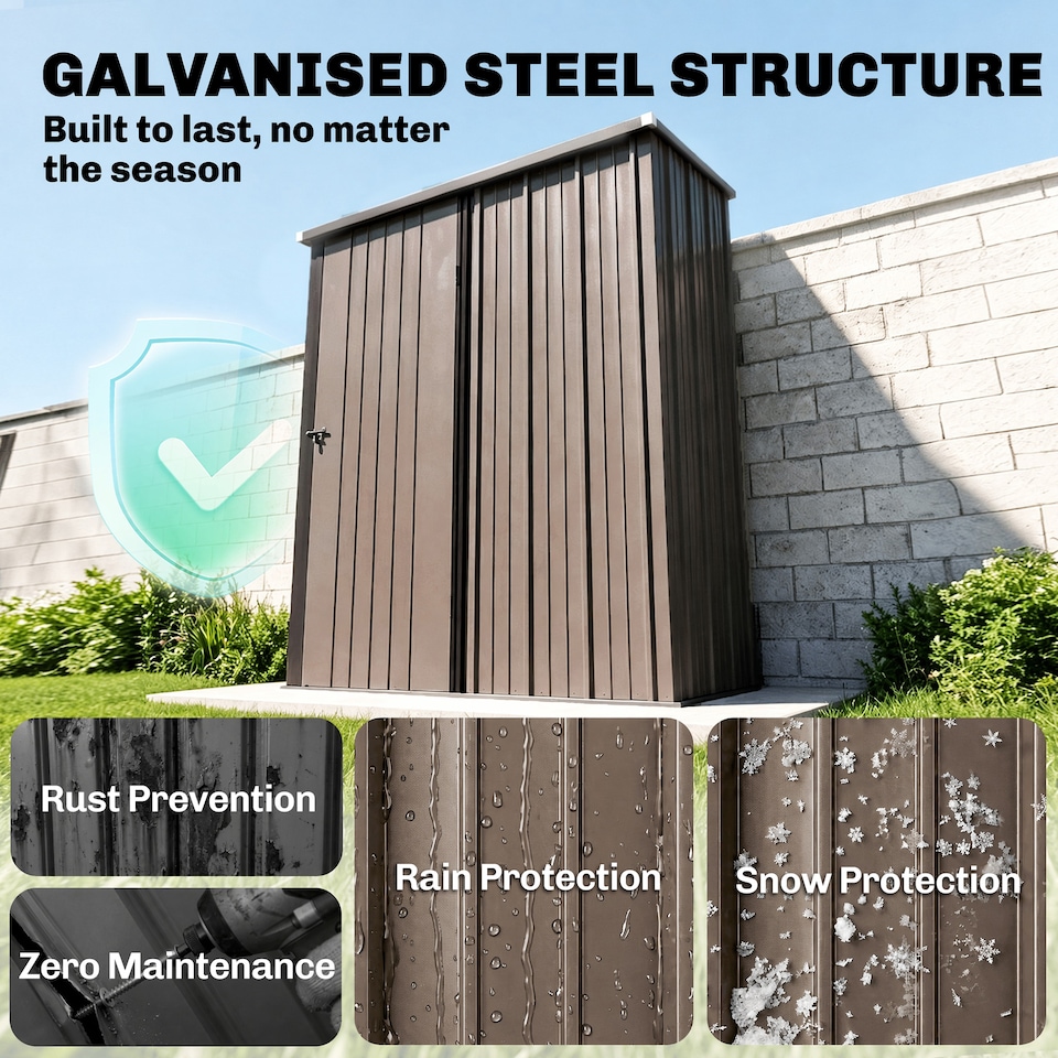 image 1 of Outsunny 5ft x 3ft Outdoor Storage Shed w/ Lockable Door for Garden, Brown