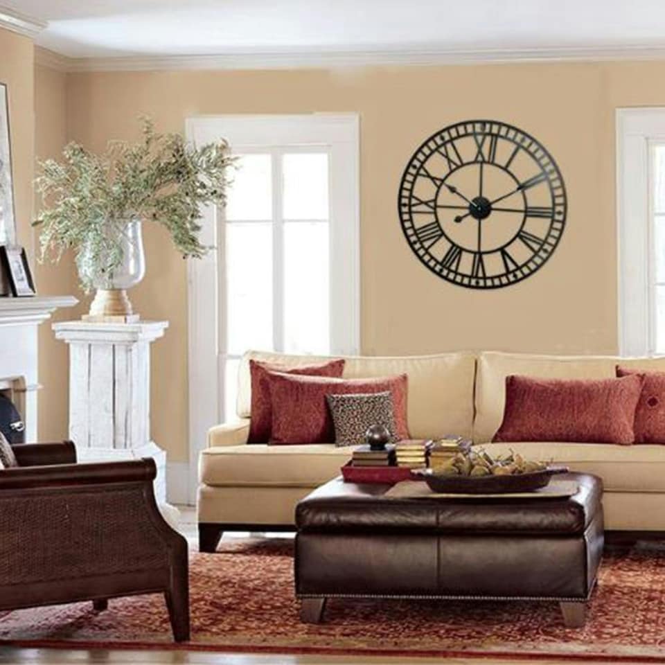 image 1 of Living and Home Metal Roman Numeral Wall Clock - Large & Black