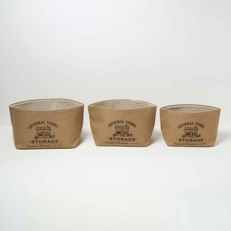 image 1 of Homescapes Set of 3 Jute Storage Baskets Cream