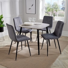 Aspen Tapered Legs Square Dining Table with 4 Straight Stitch Dining Chairs - Grey/Black - Flat Packed Grey