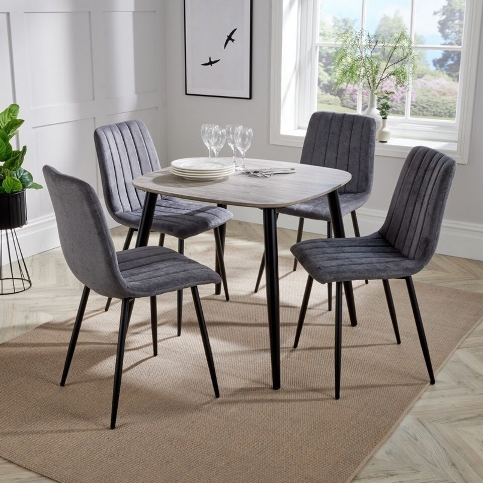 image 1 of Aspen Tapered Legs Square Dining Table with 4 Straight Stitch Dining Chairs - Grey/Black - Flat Packed Grey