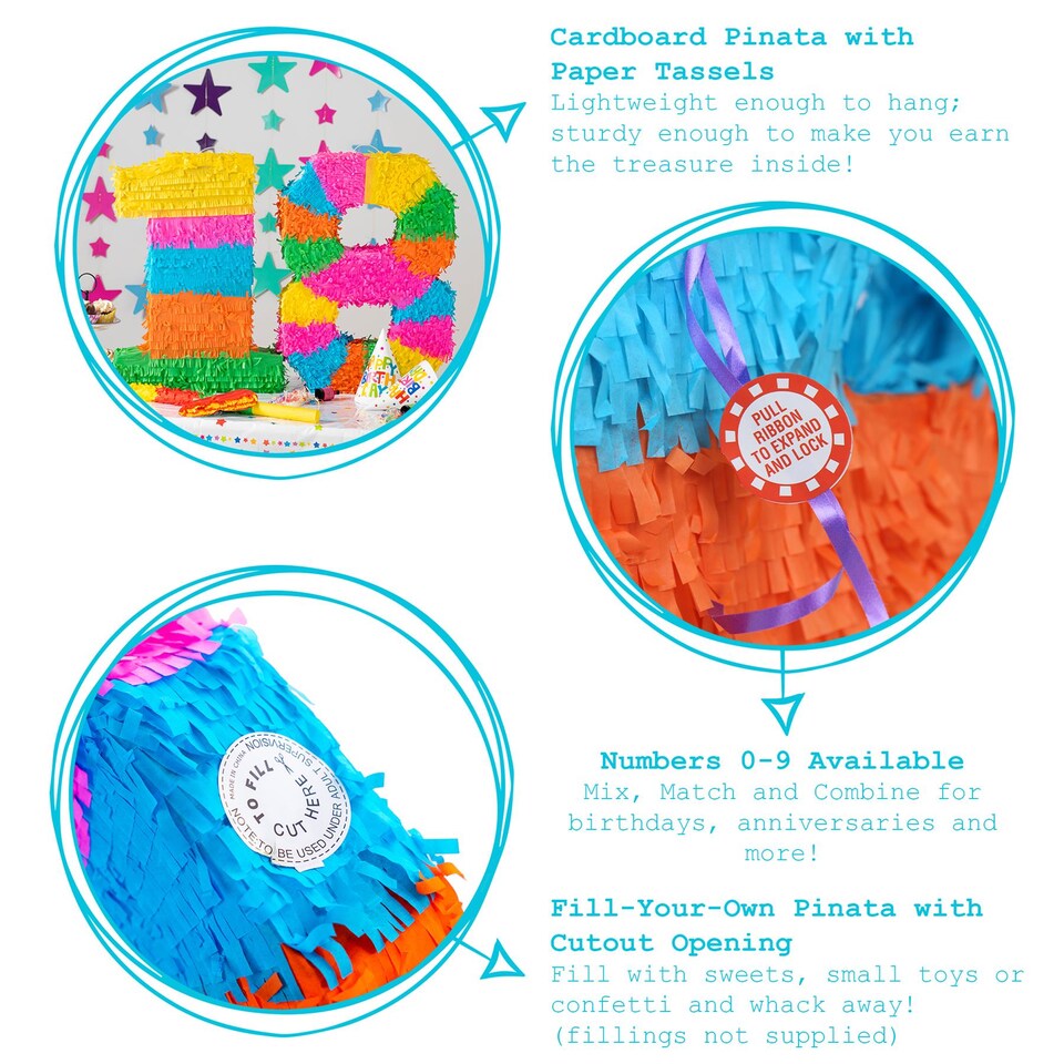 image 1 of Pinatas Number 9 Cardboard Pinata, Stick and Blindfold Set - W35cm x D7.5cm x H50cm - Multi