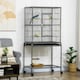 image 2 of PawHut Rolling Bird Cage w/ Detachable stand Storage Shelf  Wood Perch Food Cup