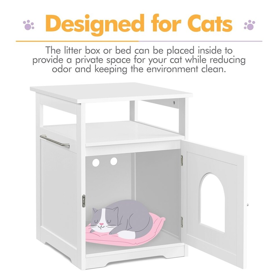 image 1 of Yaheetech Wooden Cat Litter Box with Open Shelf White | One Size