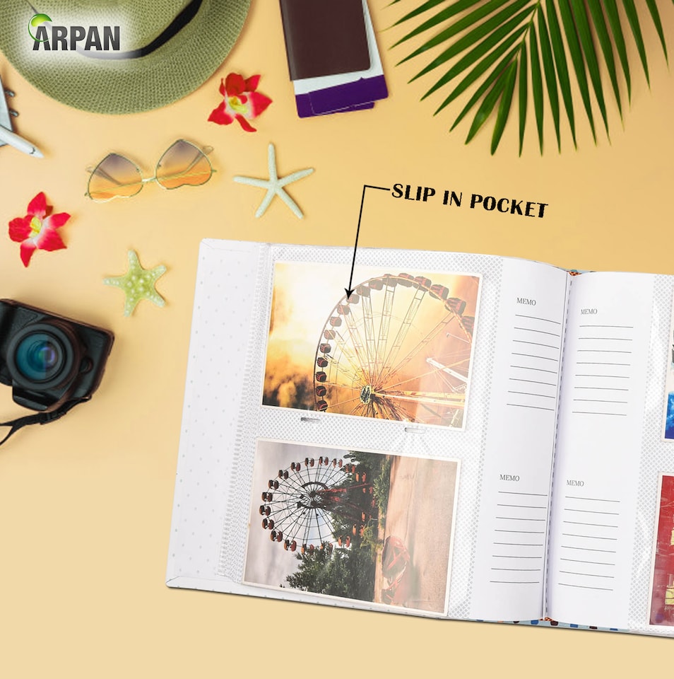 image 1 of ARPAN Slip In Memo Baby Photo Album – Holds 200 Photos 4x6" (10x15cm) – Jungle Animals Design with Index Pages & CD/DVD Pocket