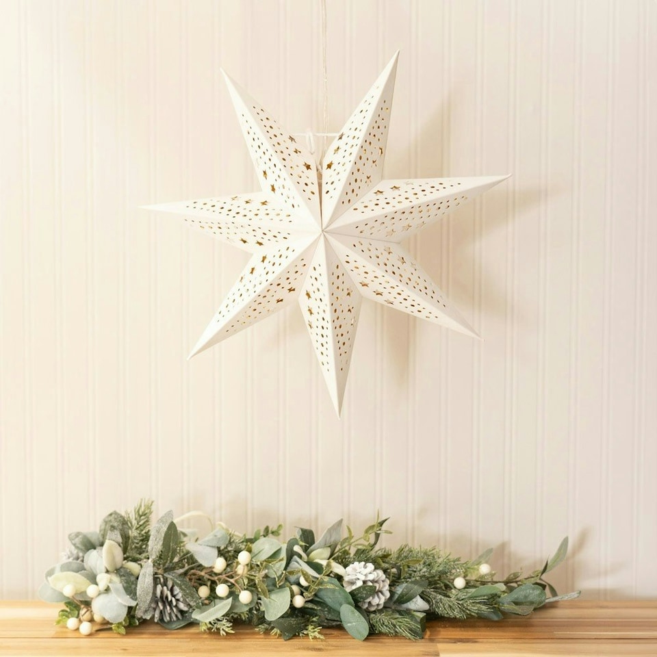 image 1 of ValueLights Christmas 45cm White Velvet Star Plug In Lit Tree Topper Or Wall Light
