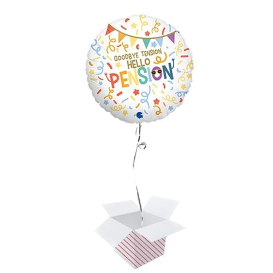 Goodbye Tension Hello Pension Retirement Round Foil Helium Balloon - Inflated Balloon in a Box