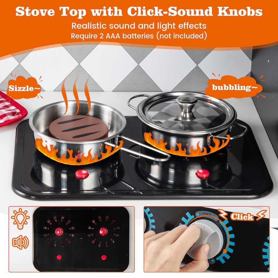 image 1 of COSTWAY Pretend Play Kitchen Kids Wooden Toy Set Kitchen Accessory Playset Grey