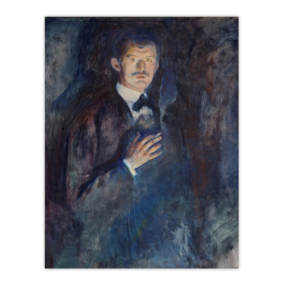 image 1 of Self Portrait with Cigarette Munch Vintage Huge Wall Art Print 18X24 In