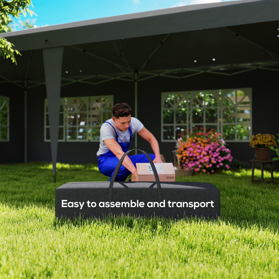 image 1 of Outsunny 3 x 6m Garden Pop Up Gazebo, Height Adjustable Marquee Party Tent with Sidewalls, Storage Bag, Black