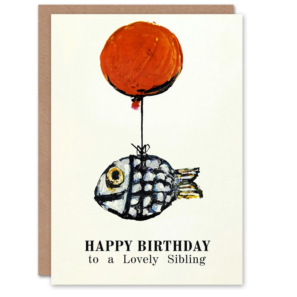 image 1 of Lovely Fun Fish Fishing Angler Balloon Sibling Birthday Card