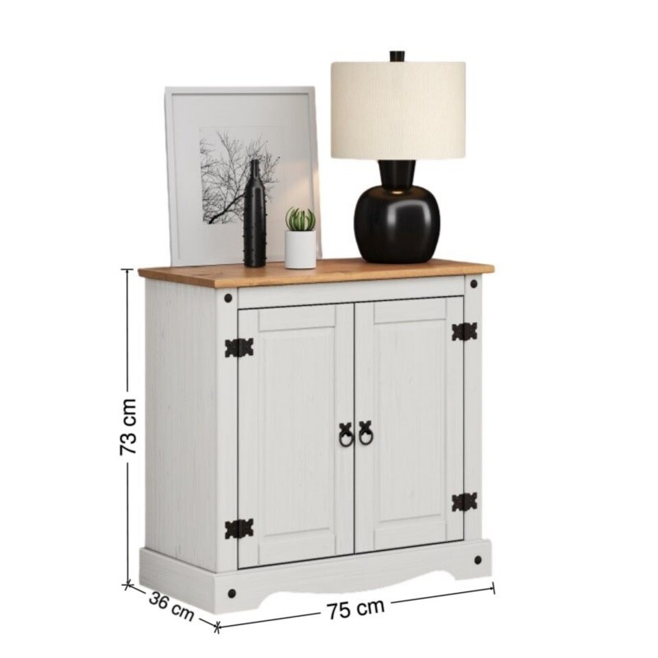 image 1 of Mercers Furniture Corona White 2 Door Cupboard Small Sideboard Solid Wood Pine Wooden with Mexican Styling