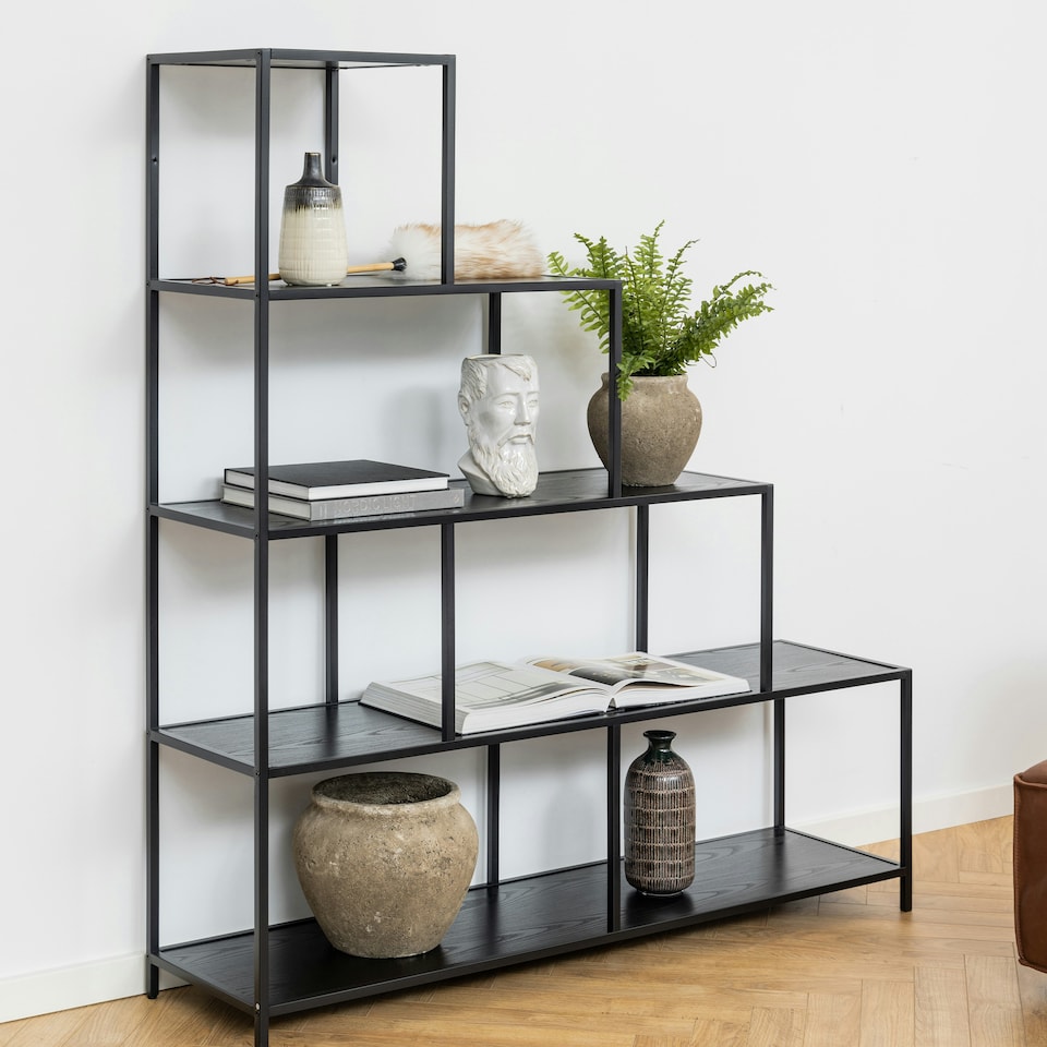 image 1 of Seaford Bookcase with 4 Shelves and 1 Drawer in Black