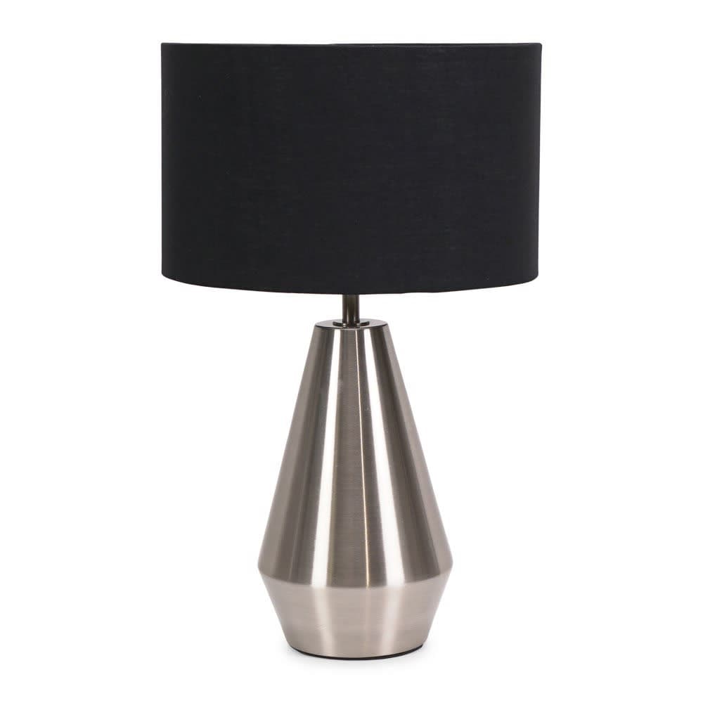 ValueLights Jax Brushed Chrome Dimmable Touch Table Lamp with Fabric Drum Shade in Black