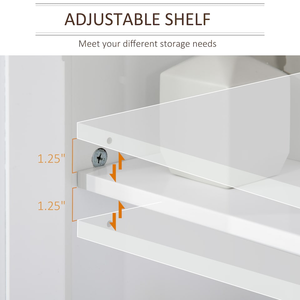 image 1 of kleankin Bathroom Pedestal Under Sink Cabinet Floor w/ Storage Shelf Double Door | White | White