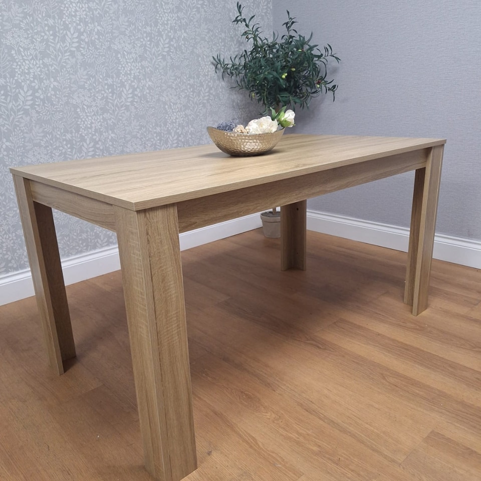 image 1 of Dining Table Beige Wood Kitchen Place for 4 Seats, Dining Table Only (Beige H 75 x L 117 x W 77 cm) | Brown