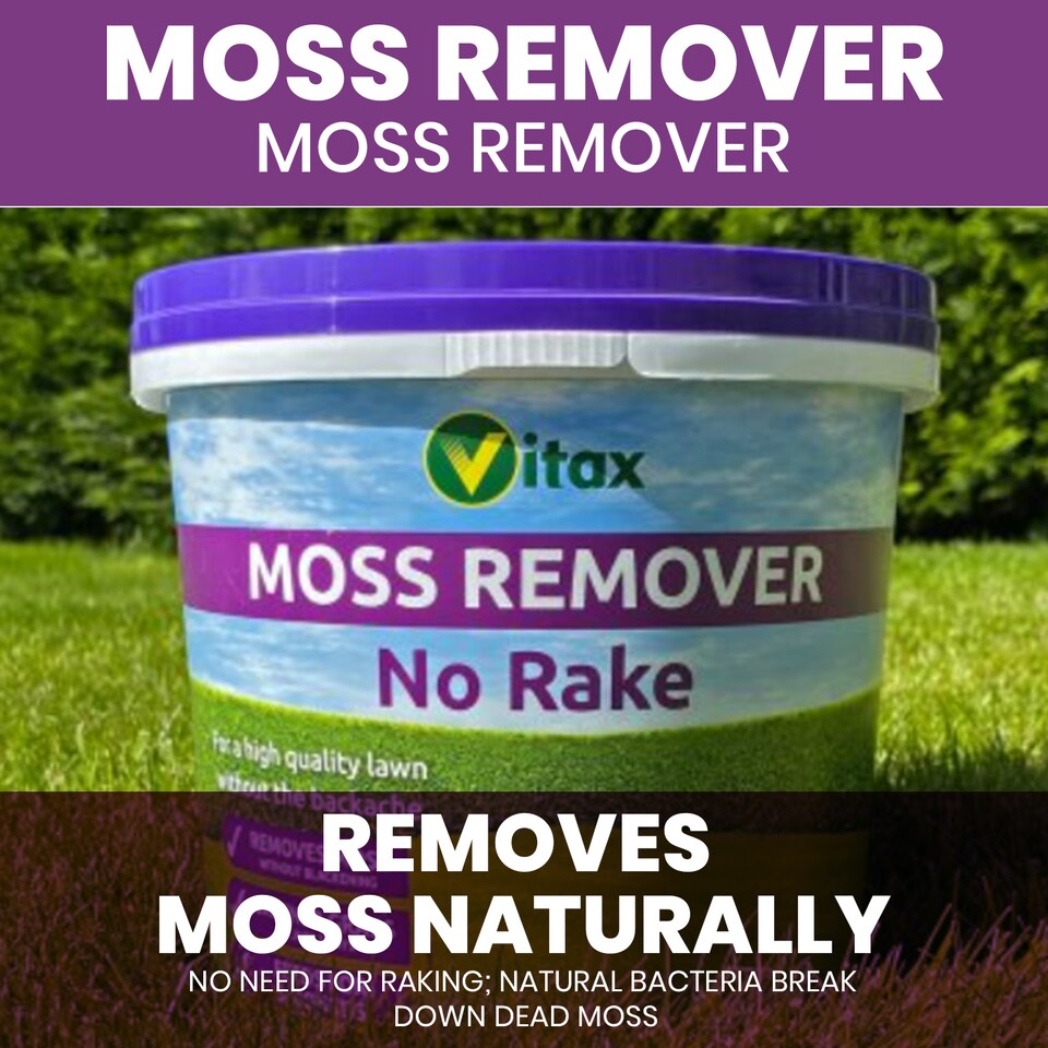 image 1 of Vitax Moss Remover 100 square meter Tub Lawn Fertiliser for Moss Removal & Feeding Greener Lawn No Rake 12 Week Feed UK Lawn Coe