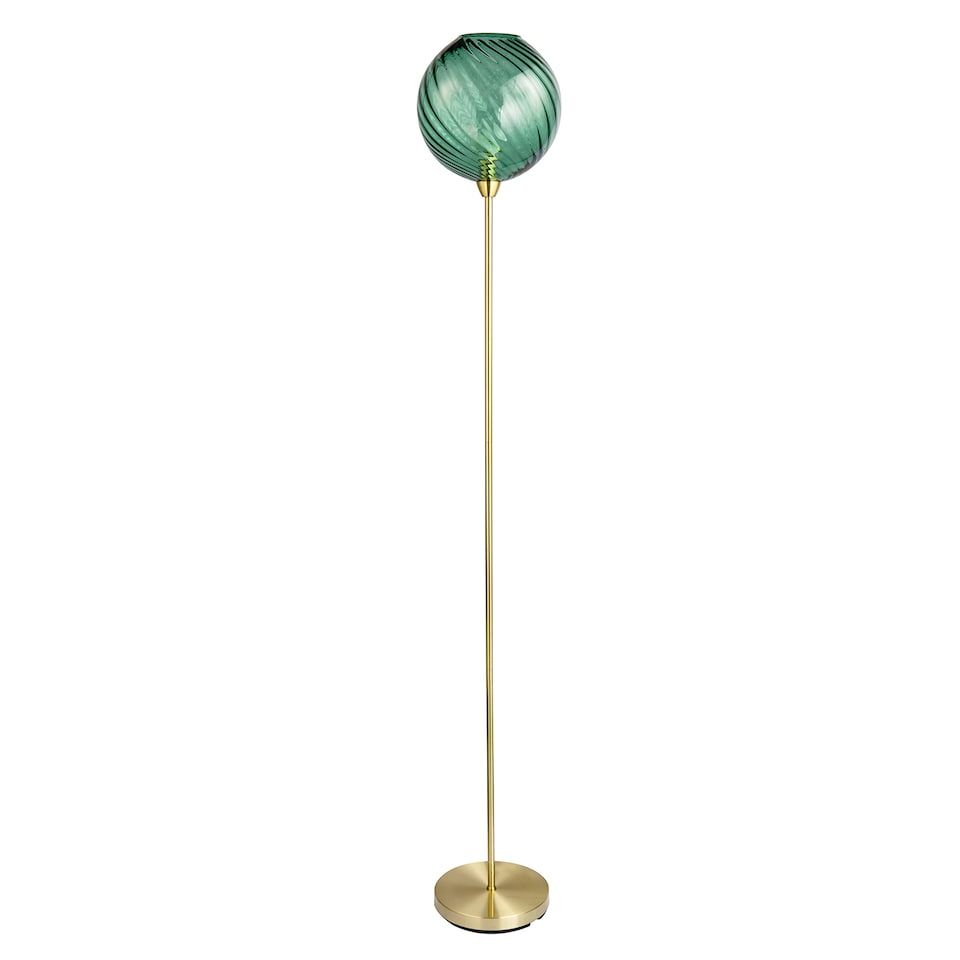 image 1 of Designer Chic Floor Lamp with Brushed Gold Base and Emerald Green Glass Shade | Green