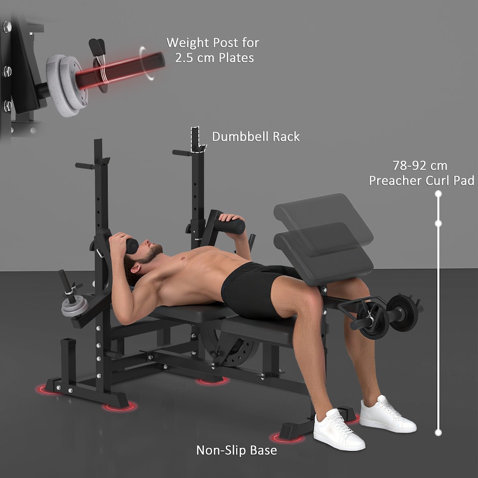 image 1 of HOMCOM Multi-Exercise Full-Body Weight Bench with Bench Press & Leg Extension