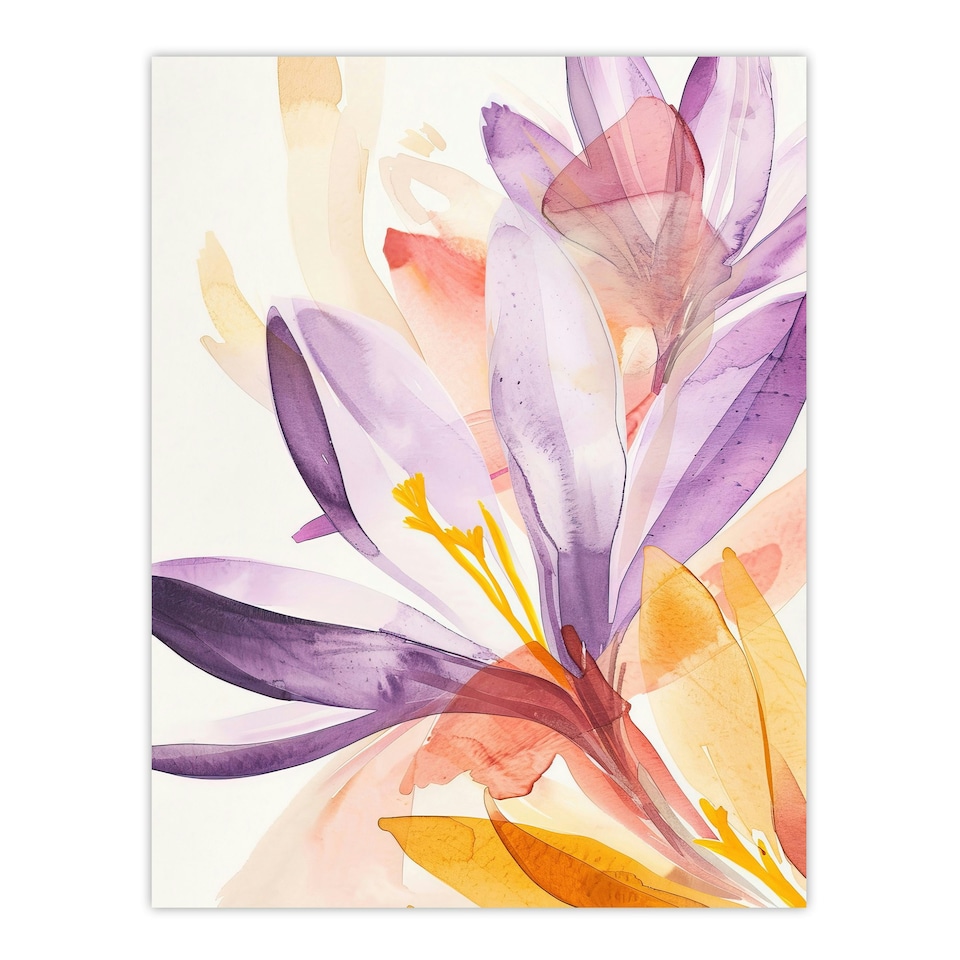 image 1 of Purple Yellow Crocus Flowers Watercolour Black Framed Wall Art Print A4
