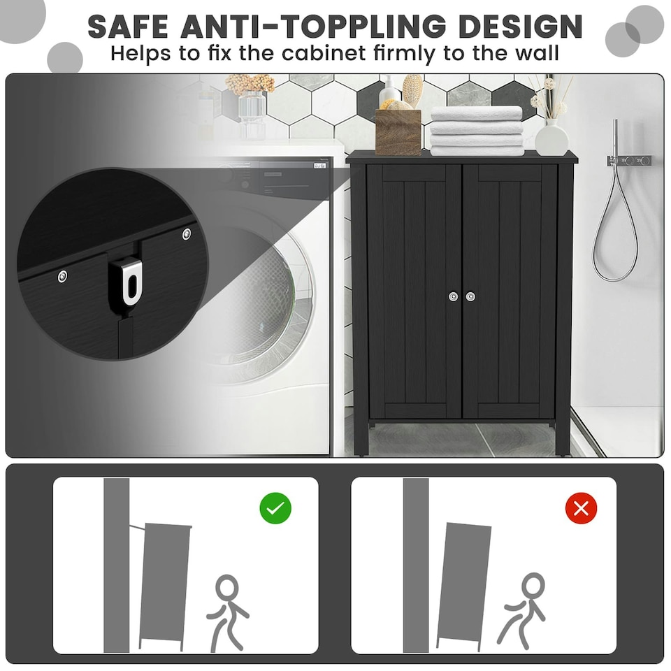 image 1 of COSTWAY Bathroom Floor Storage Cabinet Storage Organizer Black Black