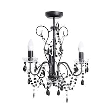 ValueLights Viscount 3 Way Black Jewel Chandelier Ceiling Pendant Light | Black