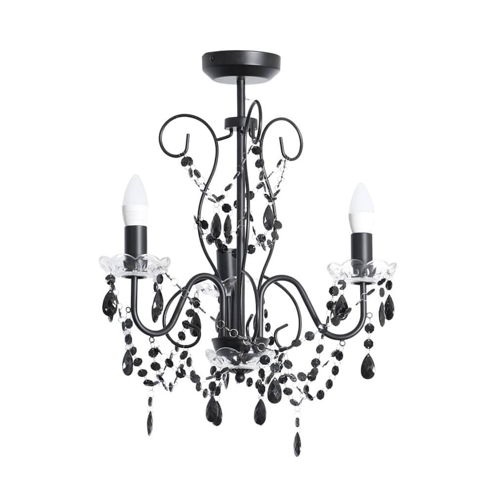 image 1 of ValueLights Viscount 3 Way Black Jewel Chandelier Ceiling Pendant Light | Black