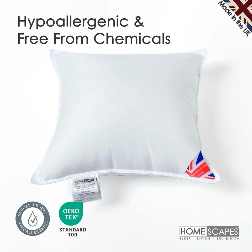 image 1 of Homescapes Luxury Super Microfibre Cushion Pad Insert Inner 45 x 45 cm (18 x 18 inches) - Pack of 2 | White | 45 x 45 cm (18 x 18")