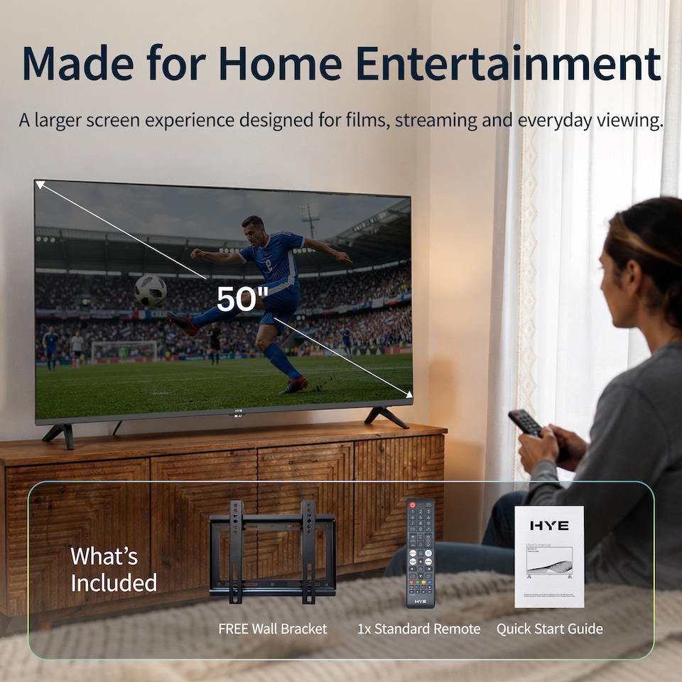 image 1 of HYE 50" Inch 2K QLED Tizen OS WiFi Frameless Smart TV - 50QLEDS1008